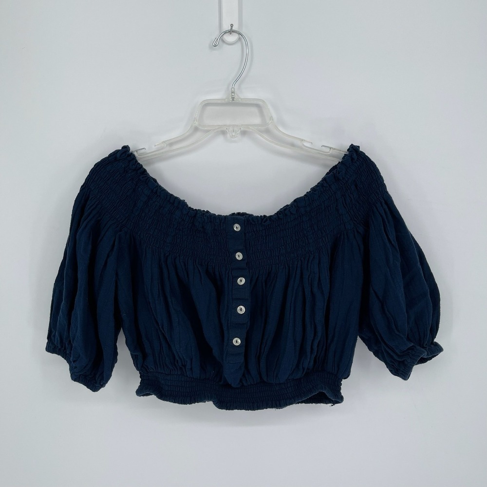 We The Free People‎ Women's Navy Dancing Till Dawn Off Shoulder Crop Top Size S